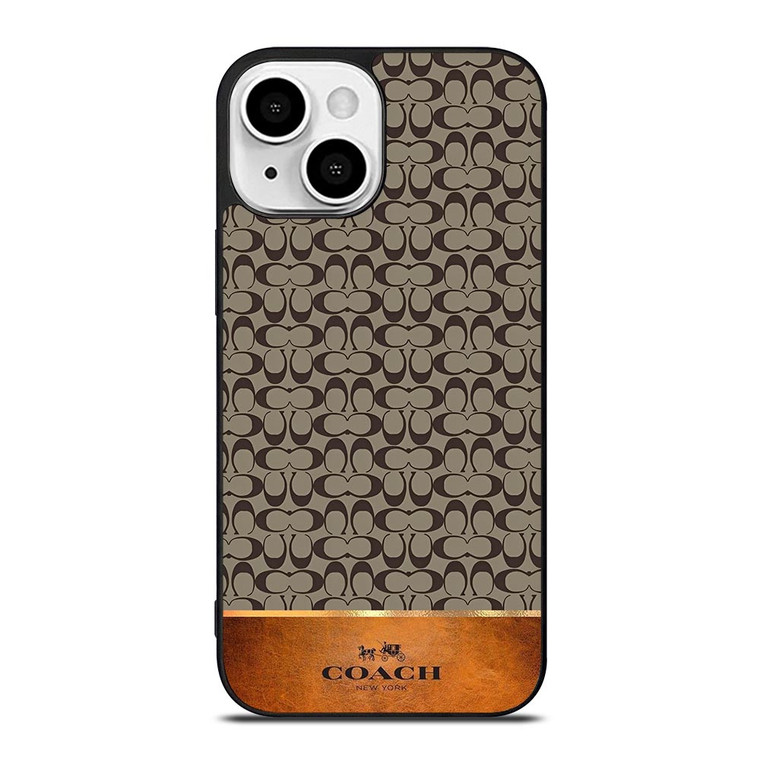 COACH NEW YORK LOGO LEATHER BROWN iPhone 13 Mini Case