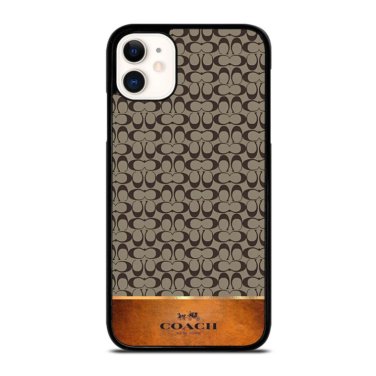 COACH NEW YORK LOGO LEATHER BROWN iPhone 11 Case