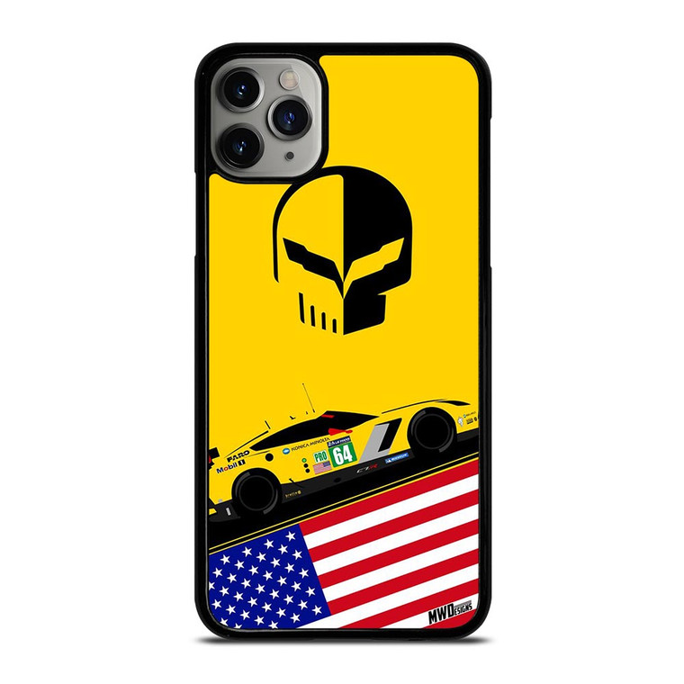 CORVETTE RACING LOGO SKULL USA FLAG iPhone 11 Pro Max Case