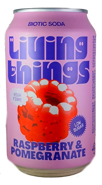 Living Things Raspberry & Pomegranate Natural Soda 330mL | Low Sugar | Prebiotic | Probiotic