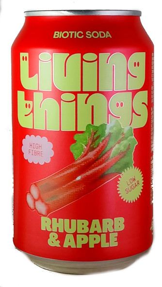 Living Things Rhubarb & Apple Natural Soda 330mL | Low Sugar | Prebiotic | Probiotic