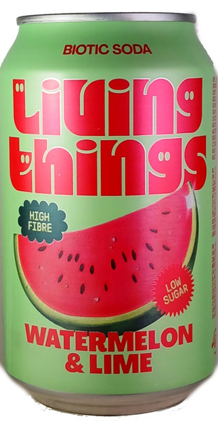 Living Things Watermelon & Lime Natural Soda 330mL | Low Sugar | Prebiotic | Probiotic