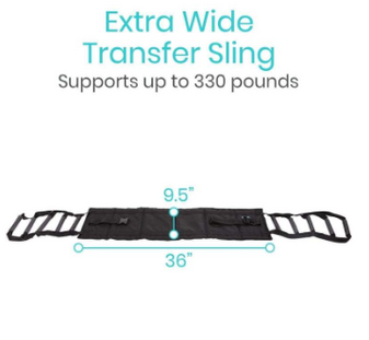 TRANSFER SLING, 9.5" WIDE, WAIST BELT, 10 HANDLES, UP TO 330 LBS