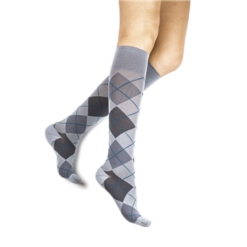Rejuva 20-30mmHg Argyle Compression Socks Knee Length Standard Closed Toe Smoke