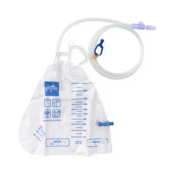 Urinary Drain Bag with Anti-Reflux Valve and Metal-Free Slide-Tap Drainage Port, 2,000 mL