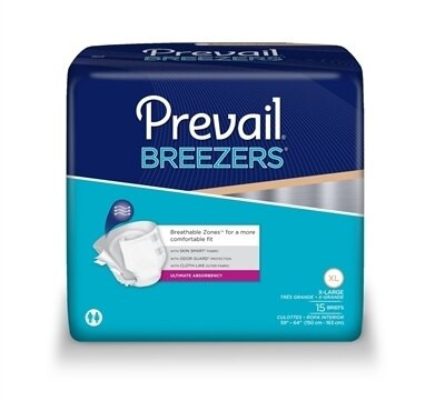 Unisex Adult Medium Incontinence Brief Prevail® Breezers® Tab Closure Size 2 Disposable Ultimate Plus Absorbency