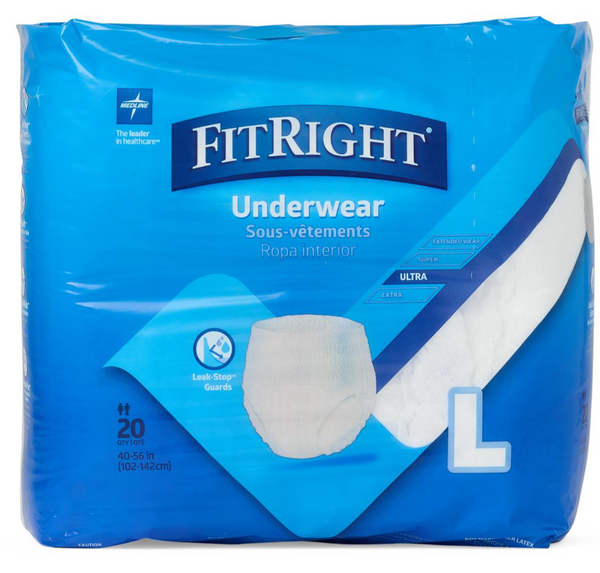 FitRight Ultra Protective Underwear, Size L, for Waist Size 40"-56"