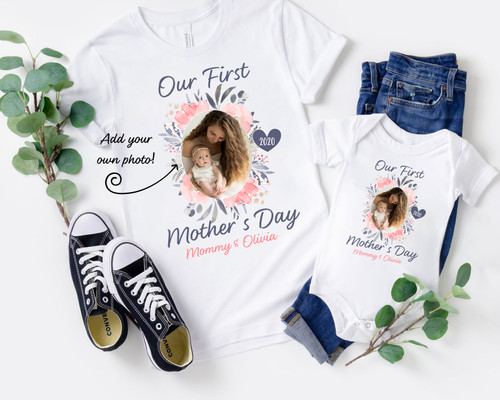 Custom Photo 1st Mother's Day Mommy & Me Matching Tees