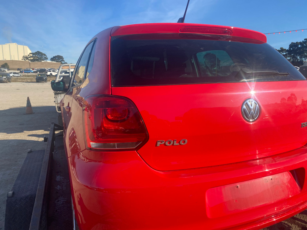 VW POLO 6R EARLY USED REAR BAR COVER IN RED P3G PAINT CODE