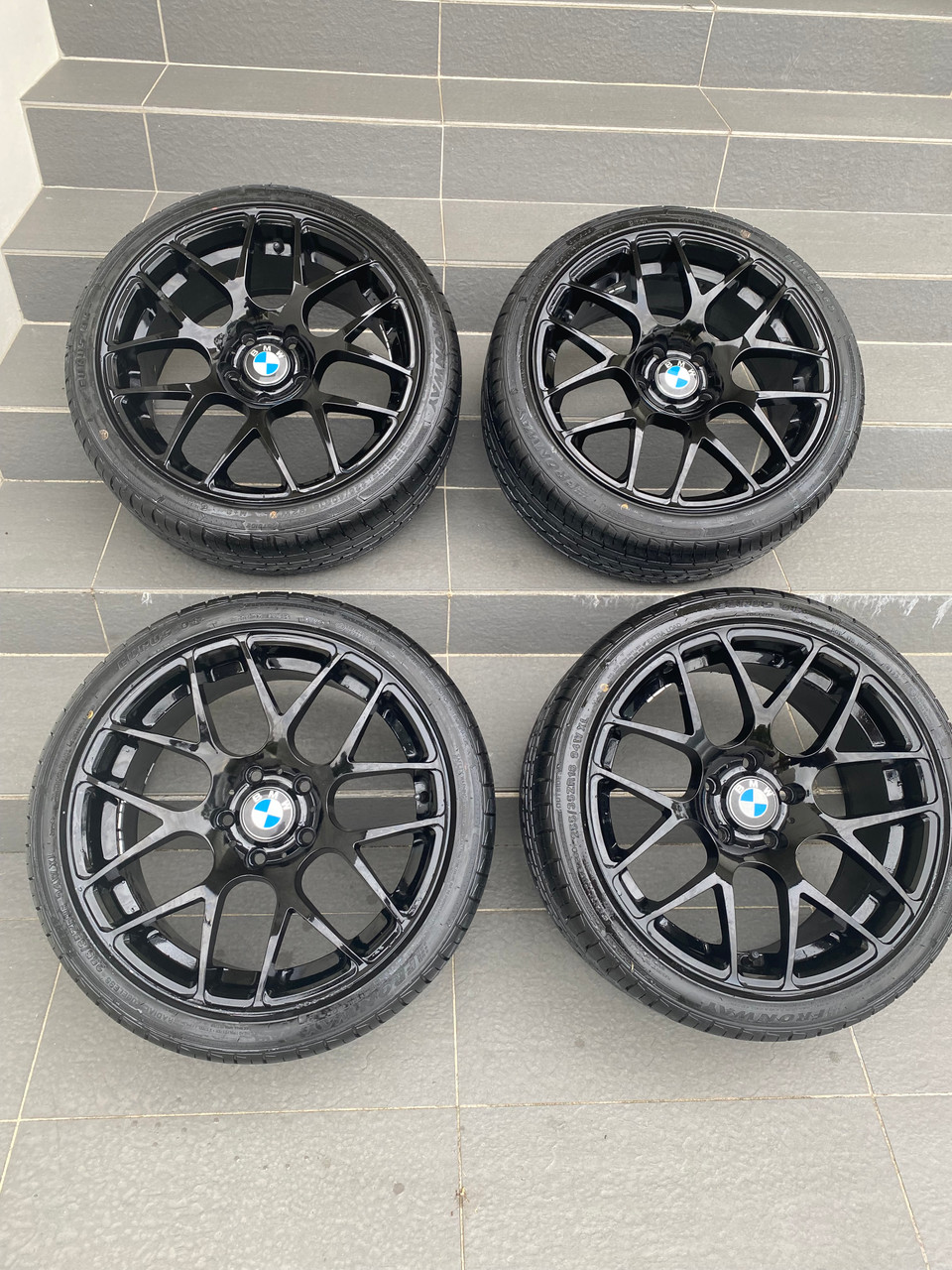 BMW E36 E46 USED GLOSS BLACK STAGGERED BBS REPLICA WHEELS 18 INCH WITH ...