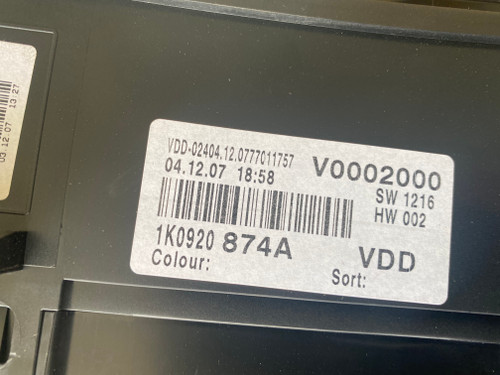 VW GOLF MK5 2L FSI USED INSTRUMENT CLUSTER 1K0 920 874 A