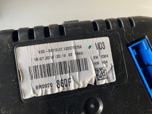VW POLO 6R USED INSTRUMENT CLUSTER 6R0 920 860 F