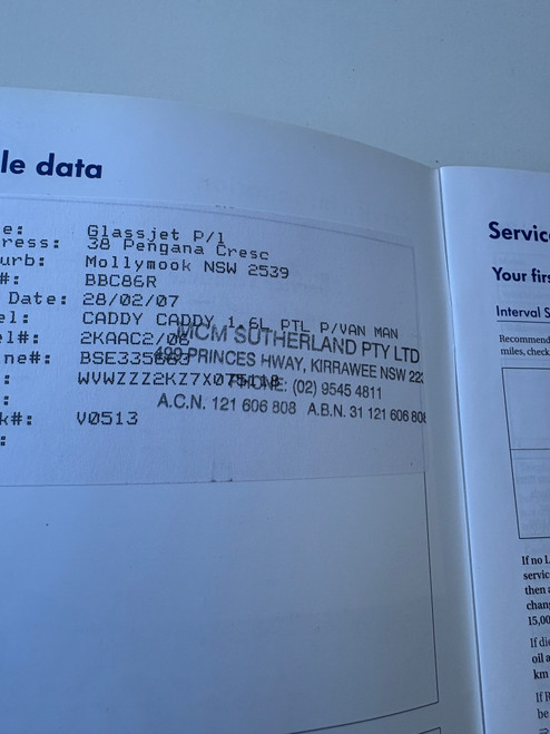 VW CADDY 1.6L  MANUAL USED LOG BOOKS BSE JJT