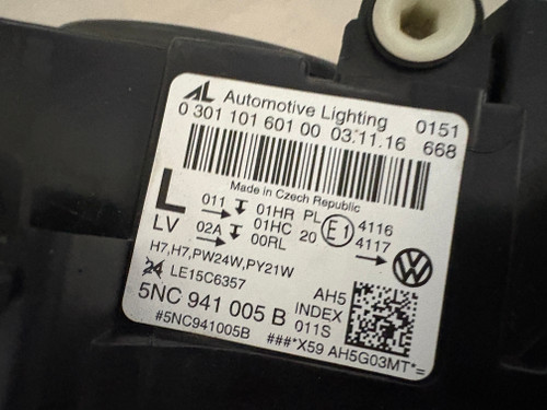 VW TIGUAN 2016 - 2021 USED LH HALOGEN HEADLIGHT 6NC 941 005 B