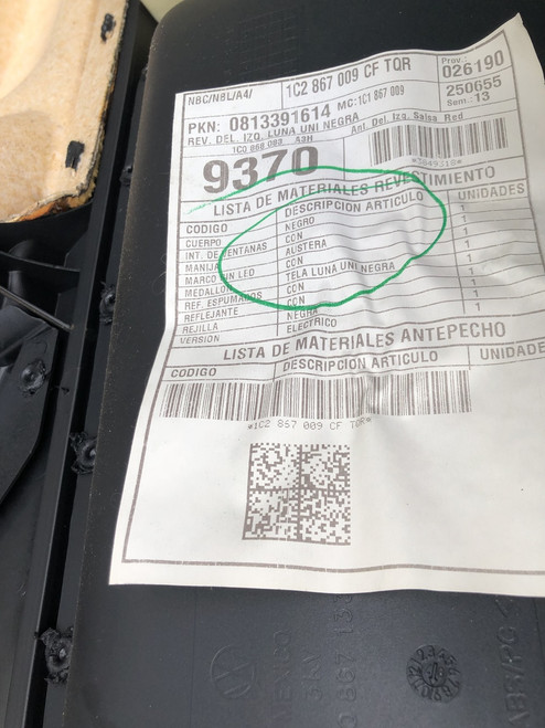 VW BEETLE COUPE 1998 - 2010 USED LHF DOOR TRIM IN BLACK 1C2 867 090 CF TQR