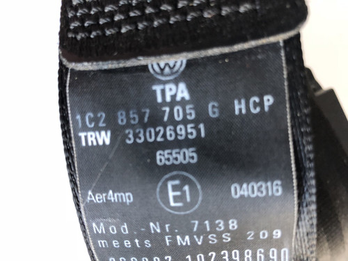 VW BEETLE COUPE 1998-2010 USED LHF SEAT BELT 1C2 857 705 G