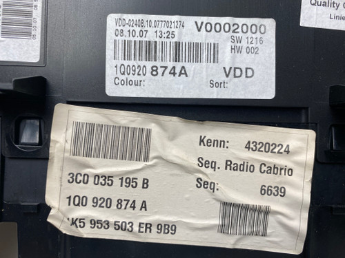 VW EOS USED INSTRUMENT CLUSTER 1Q0 920 874 A