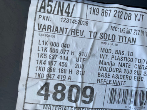 VW GOLF MK6 WAGON USED RHR DOOR TRIM CLOTH INSERT 1K4 867 488   1K5 867 212