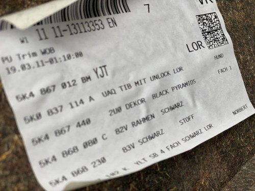 VW GOLF MK6 HATCH USED RHF CLOTH TYPE DOOR TRIM 5K4 867 012 BM