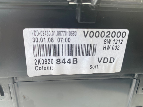 VW CADDY 1.6 MANUAL PETROL USED INSTRUMENT CLUSTER 2K0 920 844 B