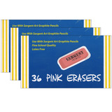 Large Pink Erasers, 36 Per Pack, 3 Packs