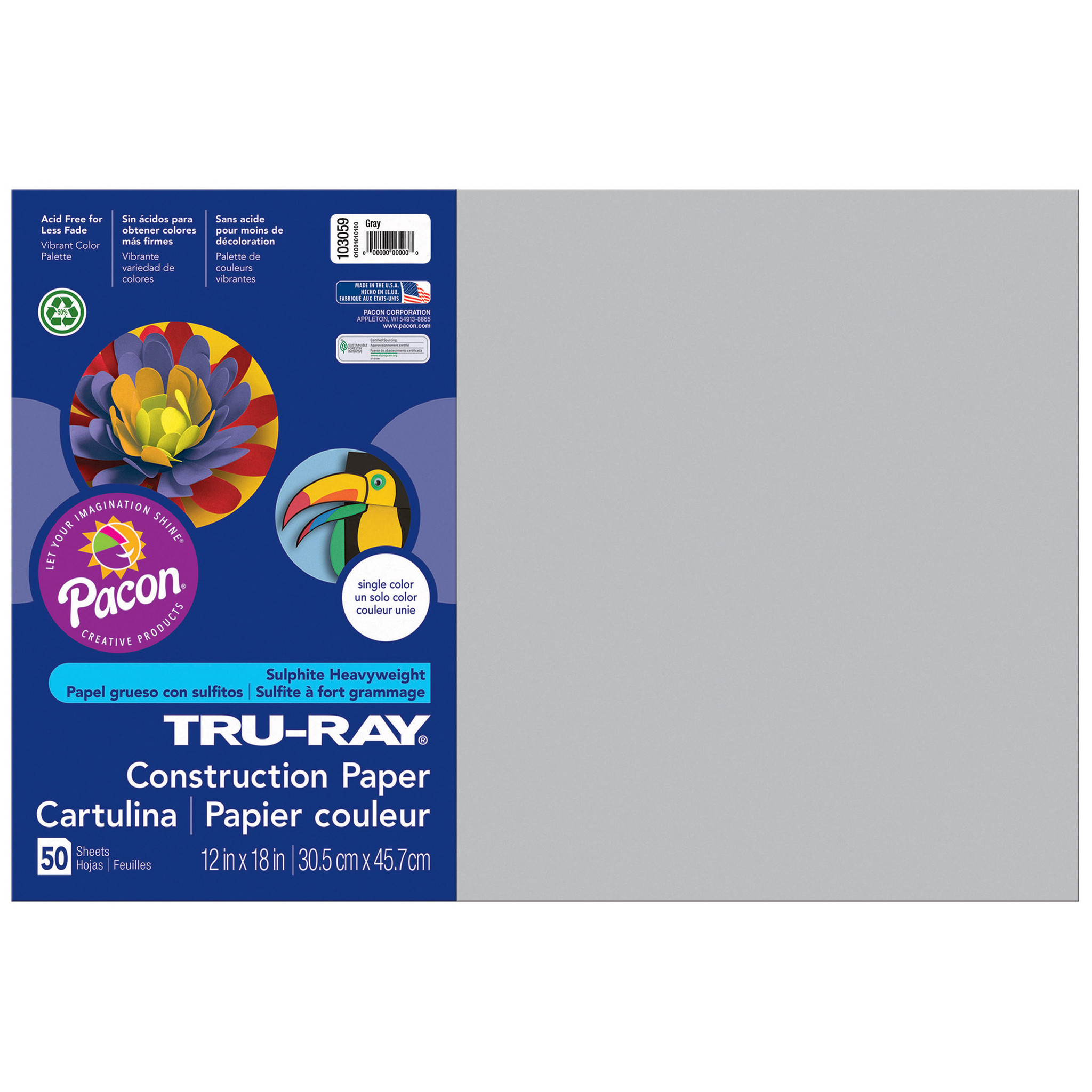 5 Pk) Tru Ray 12x18 Gray Construction Paper 50sht Per Pk