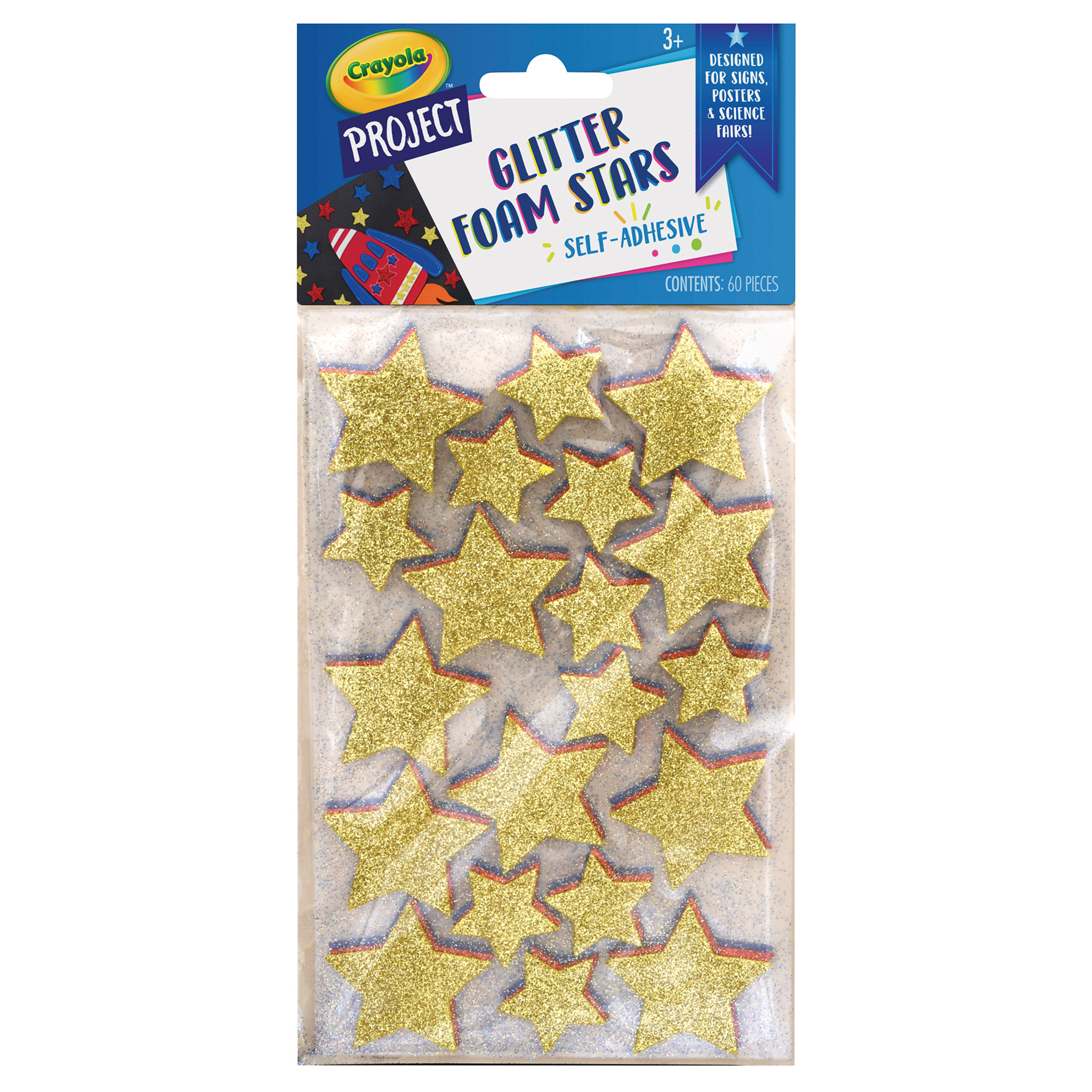 Foam Star Stickers, Assorted Glitter, 1 and 1.5, 60 Count