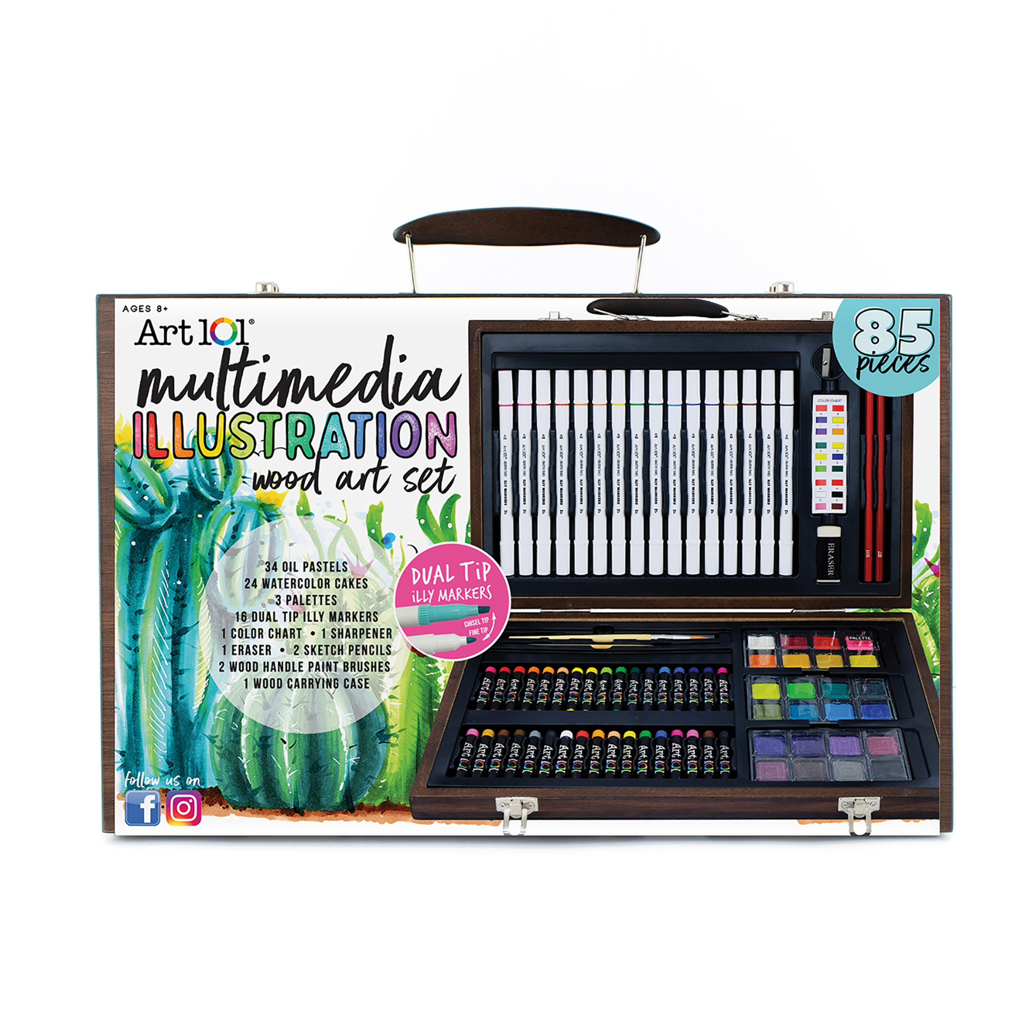 Art 101 Draw, Color, and Paint 136 Piece Multimedia Wood Art Set