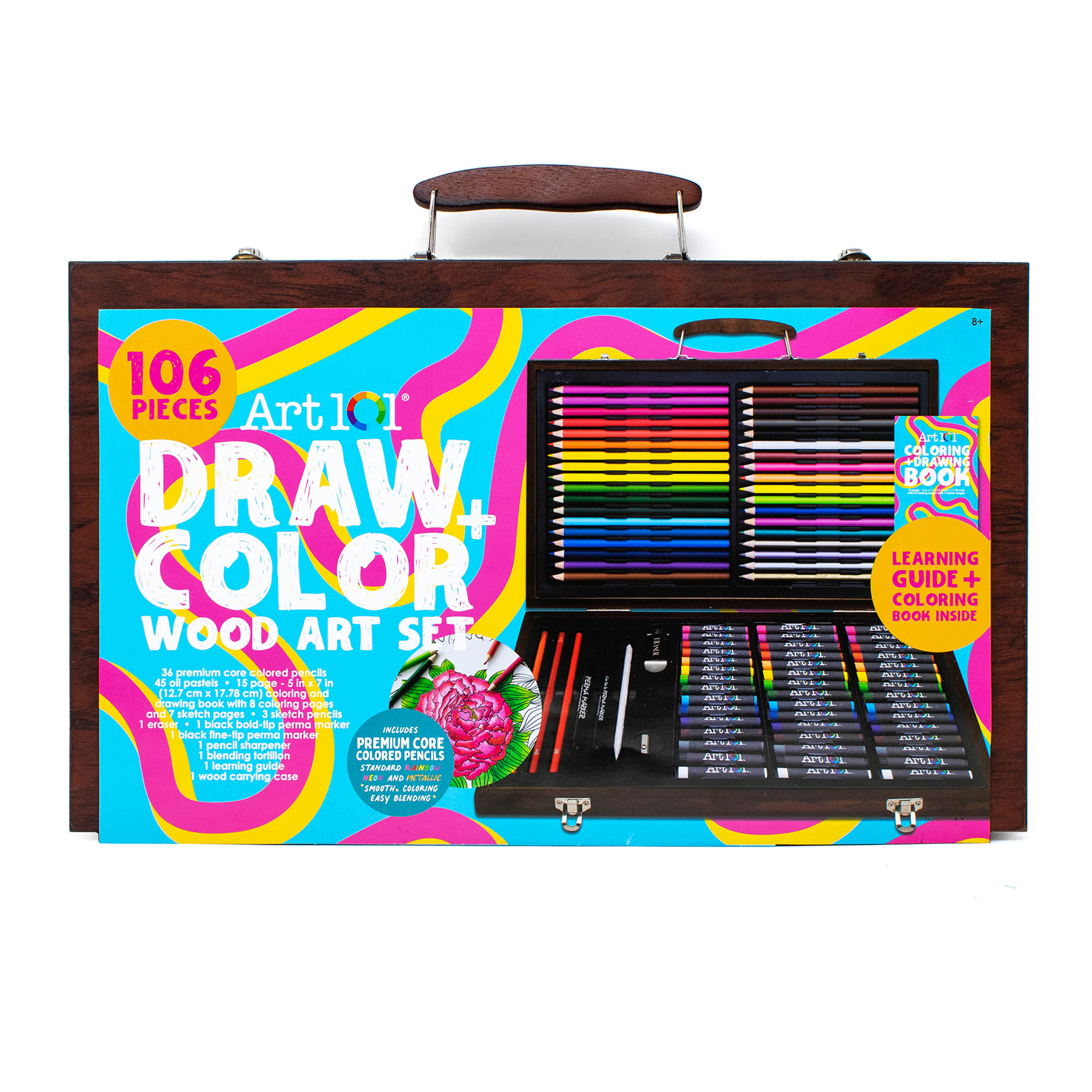 Art 101 Doodle and Color Art Set with 36 Pieces in a Colorful