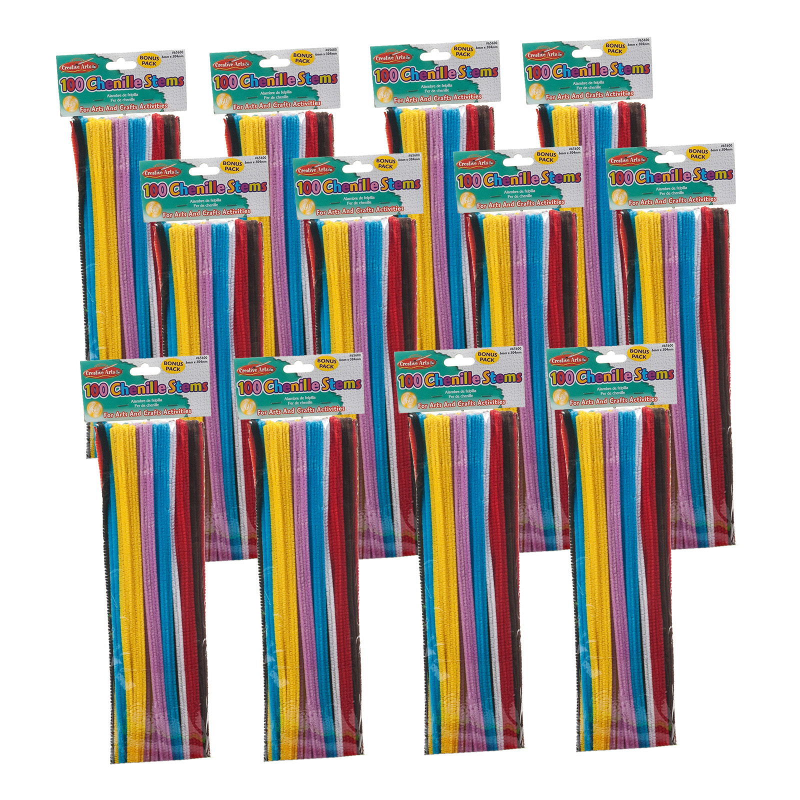 Chenille Stems, Jumbo Fluffy Thick Stem, 6mm x 12, Assorted Colors, 100  Per Pack, 12 Packs