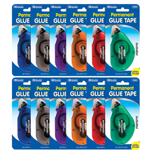 Permanent Glue Tape, 8mm x 8M (0.31 x 8.74 yrd.), Acid-Free and Photo Safe  (5-Pack, Colors Vary)