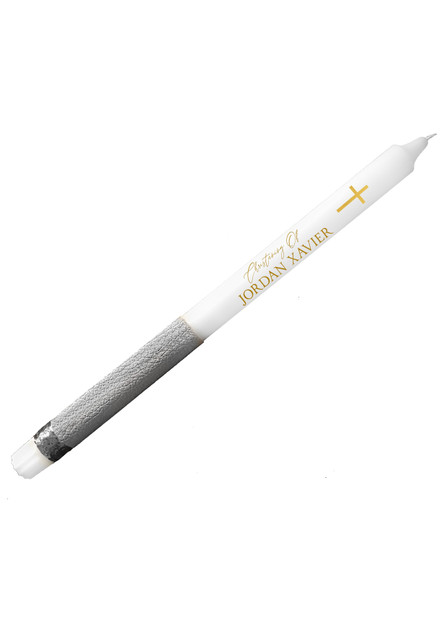 Silver Leather & Glitter Christening Baptism Taper Candle