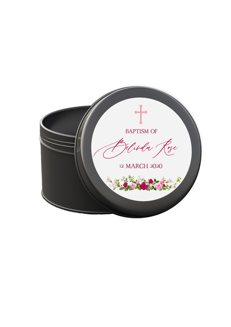 Pink Sacred Roses Favour (10 Pack - Silver) Metal Tin Candle