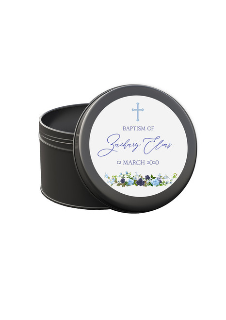 Blue Sacred Roses Favour (10 Pack - Silver) Metal Tin Candle