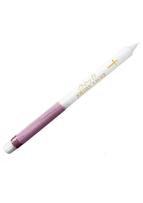 Pink Leather & Glitter Christening Taper Candle