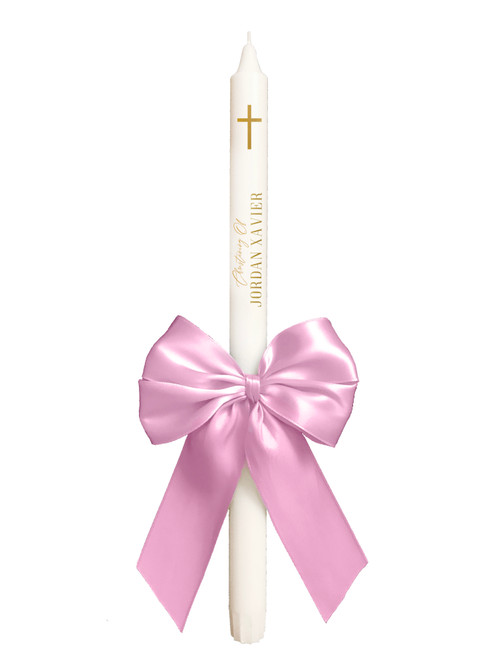 Pink Bowed Christening Taper Candle