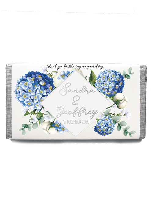 Hydragea Blue & Silver Chocolate Bomboniere
