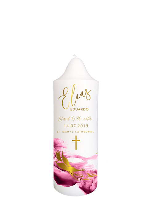 Elias Marble Pink - Christening Candle
