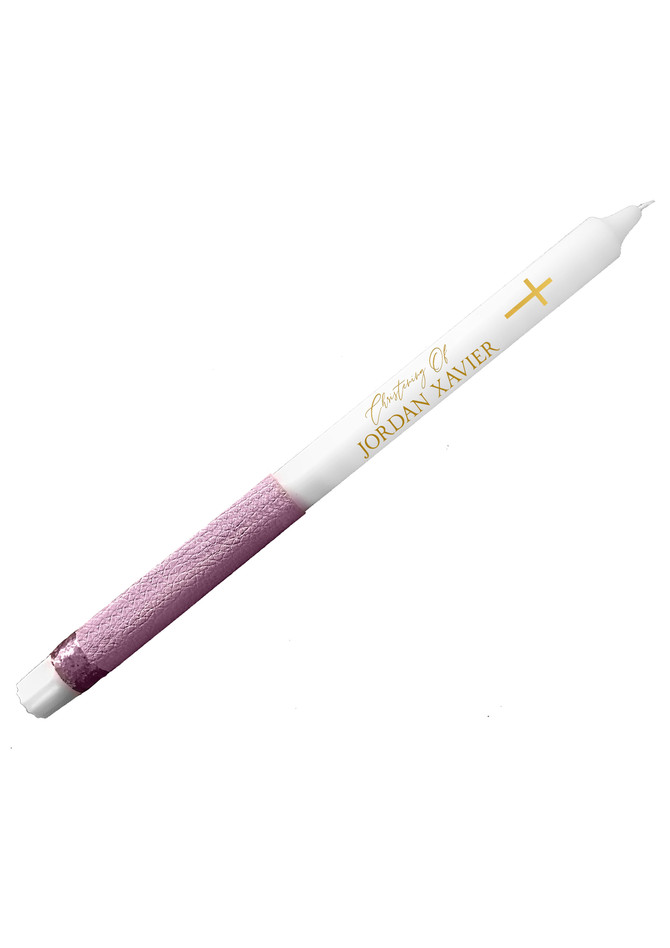 Pink Leather & Glitter Christening Baptism Taper Candle