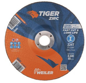 7"x 1/4" TIGER ZIRC Type 28 Grinding Wheel, Z24T, 7/8" A.H. 7"x 1/4" TIGER ZIRC Type 28 Grinding Wheel, Z24T, 7/8" A.H.