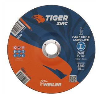 7" x .060" TIGER ZIRC Type 27 Cutting Wheel, Z60T, 7/8" A.H.