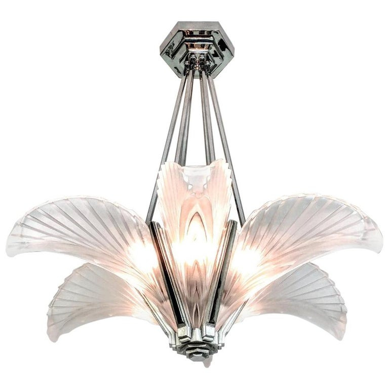 French Art Deco Six Panels Feather 
