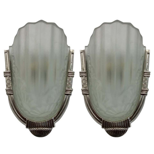 French Art Deco Wall Sconces by Degue 