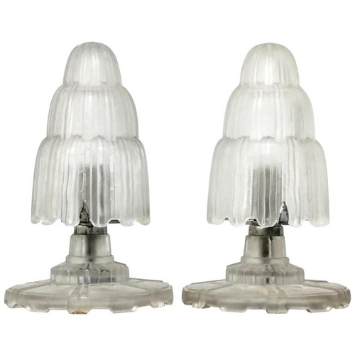 Pair of French Art Deco Waterfall Table Lamps Singed by Sabino