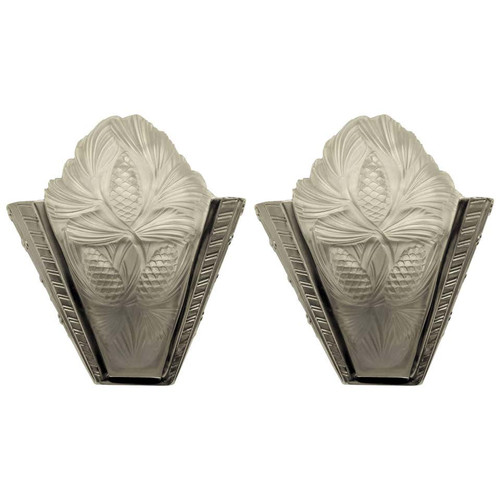 Pair of French Art Deco Wall Sconces Signed by Sabino Pine cone
