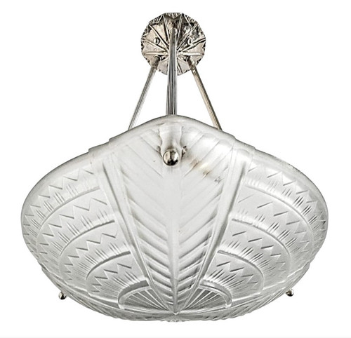 French Art Deco Pendant Chandelier by Noverdy