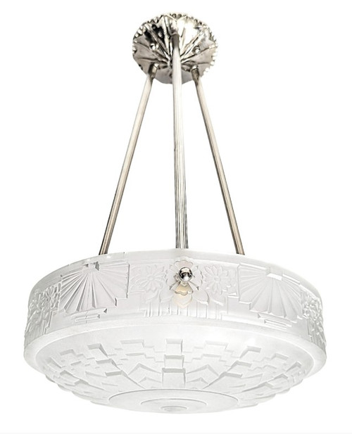 French Art Deco Pendant Chandelier by Lorrain Nancy