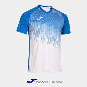 JOMA TIGER VI White Royal Short Sleeve Team Jersey JOMA TIGER VI White Royal Short Sleeve Team Jersey