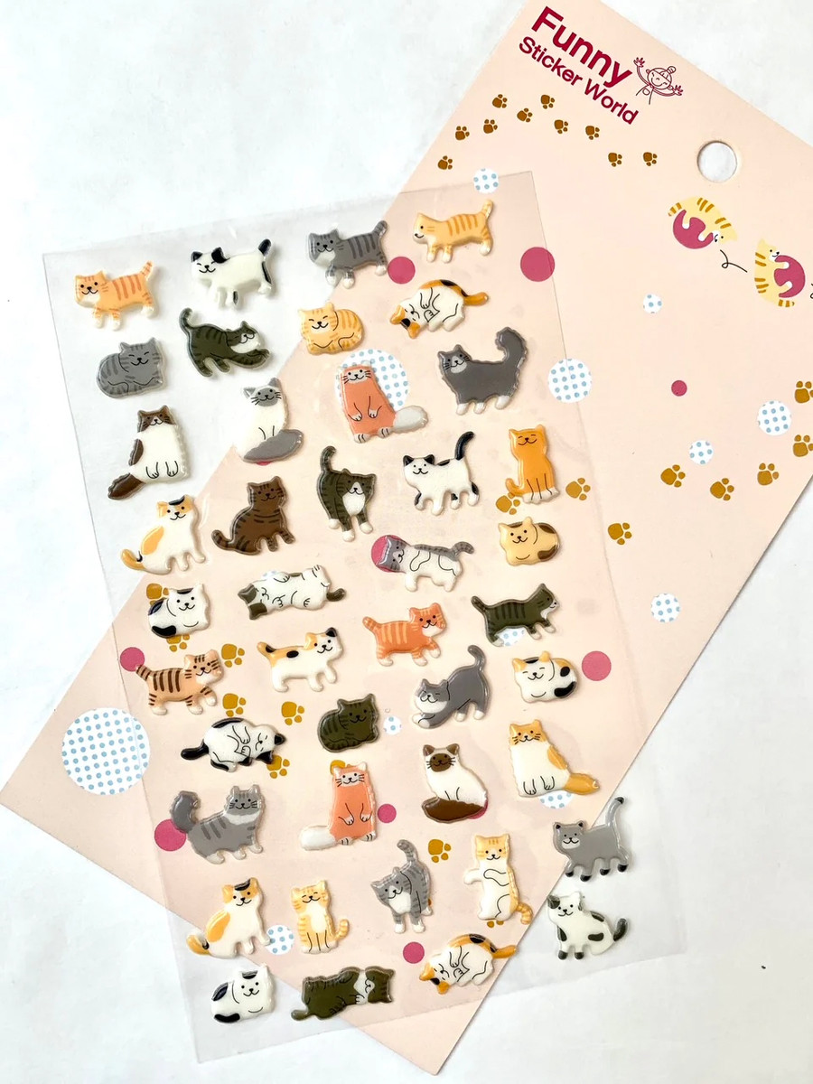 Pop Cat Sticker Sheet Cute Cat Meme Funny Stationery Eco 