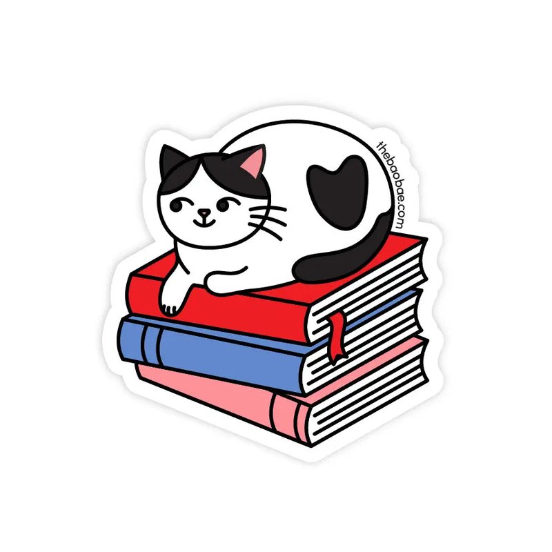 Stack of Books Cat Sticker